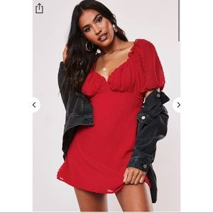 Red Missguided Milkmaid Skater Mini Dress NWT
